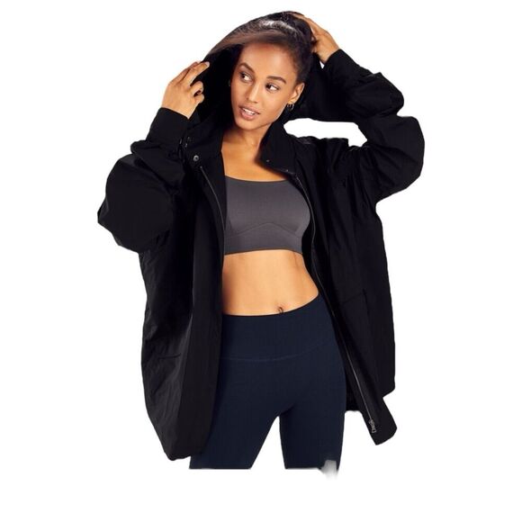 Fabletics Giana Ruched Sleeve Lightweight Jacket RainCoat Black Size Large - Picture 5 of 11